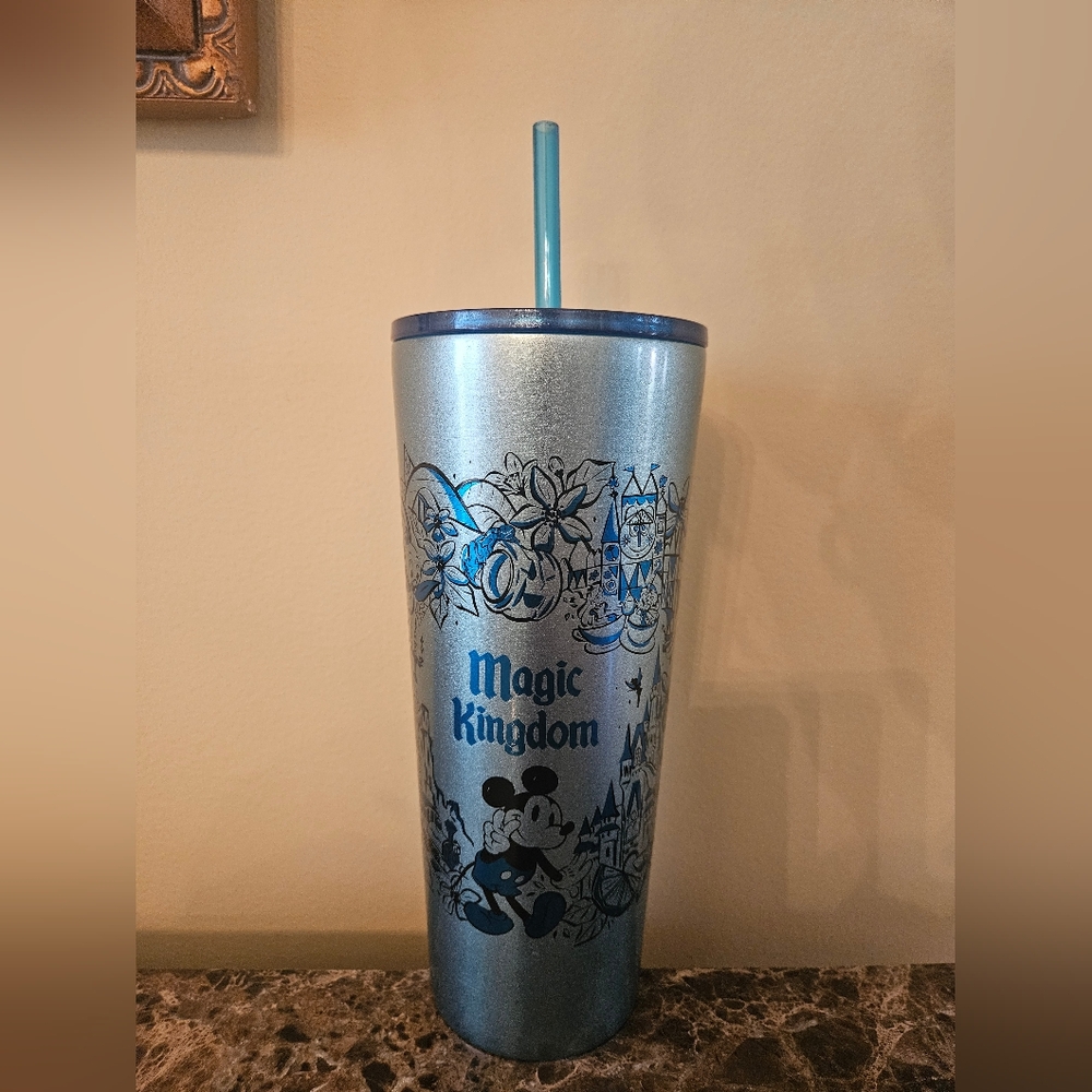 NWOT Starbucks Mickey Stainless Steel Tumbler with Straw In Shimmering Blue